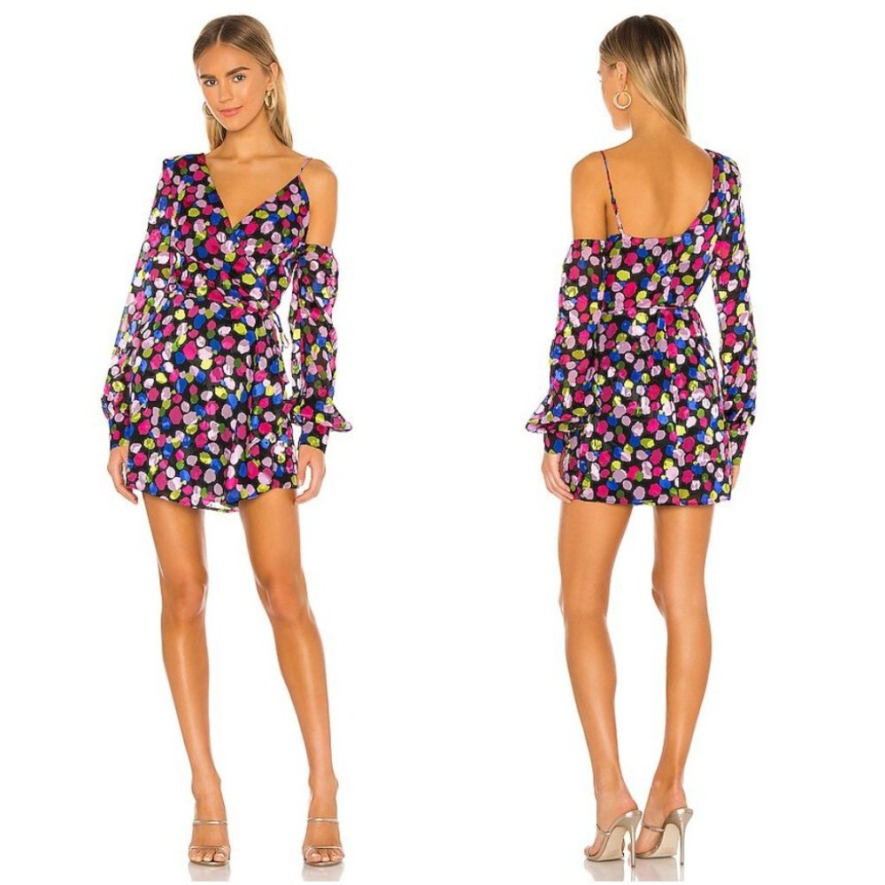 NBD Revolve Maxine Mini Wrap Dress In Painted Dot XS